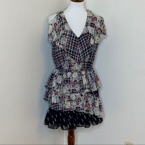 Sam Edelman Homeland Plaid Floral Tiered Dress Sm - Picture 1 of 7
